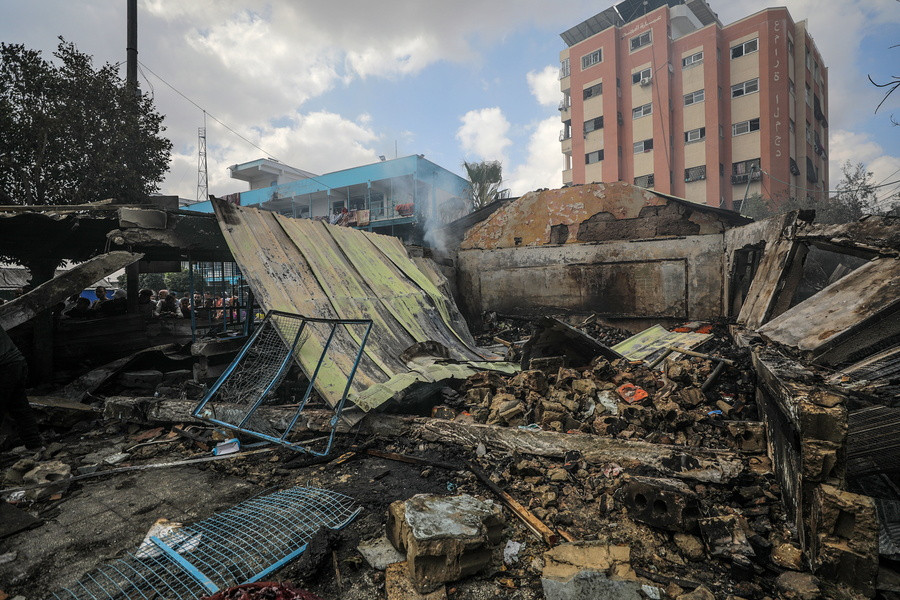 Κατεστραμμένο σχολείο των Ηνωμένων Εθνών μετά από αεροπορική επιδρομή στον προσφυγικό καταυλισμό Al Nuseirat, Λωρίδα της Γάζας, 14 Μαΐου 2024