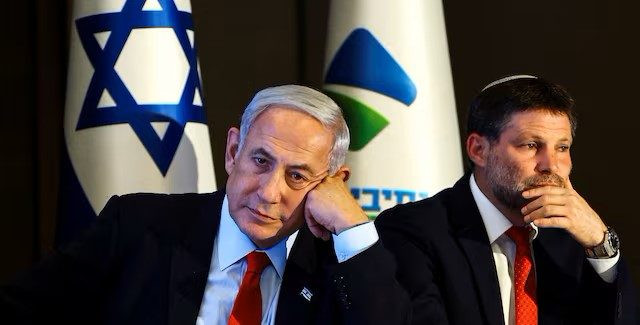 Ο Ισραηλινός πρωθυπουργός Μπέντζαμιν Νετανιάχου και ο υπουργός Οικονομικών Μπεζαλέλ Σμότριχ σε συνέντευξη Τύπου στην Ιερουσαλήμ 30 Ιουλίου 2023