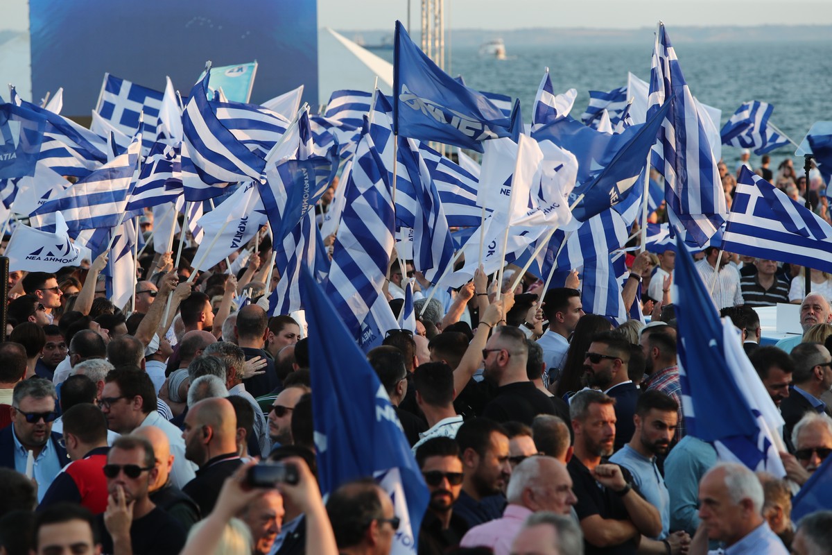 Από την ομιλία Μητσοτάκη στη Θεσσαλονίκη. (ΒΑΣΙΛΗΣ ΒΕΡΒΕΡΙΔΗΣ / ΜΟΤΙΟΝ ΤΕΑΜ)