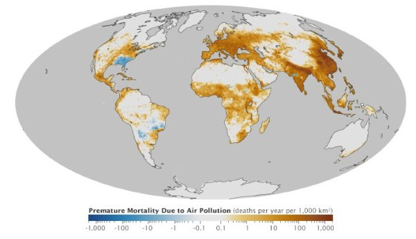 Χάρτης θανάτων από την ατμοσφαιρική ρύπανση