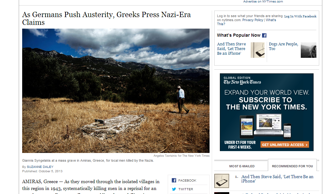 N.Y.Times: Εντεινόμενο το ρεύμα για τις πολεμικές αποζημιώσεις στην Ελλάδα