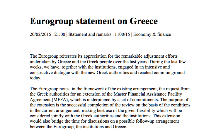 Το κείμενο της συμφωνίας του Eurogroup