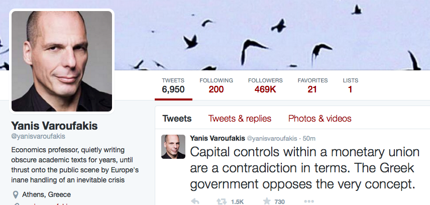 Το tweet του Γιάννη Βαρουφάκη για τα capital controls