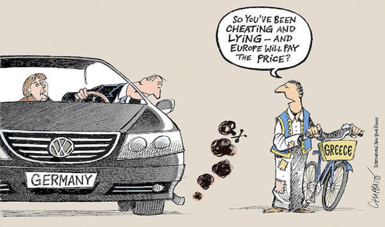 Σκίτσο των New York Times για το σκάνδαλο Volkswagen με πρωταγωνίστρια την Ελλάδα