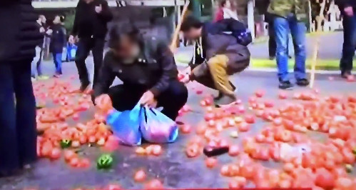 Στην Ελλάδα των μνημονίων: Οι αγρότες πέταξαν ντομάτες και κάποιοι τις μάζεψαν από τον δρόμο