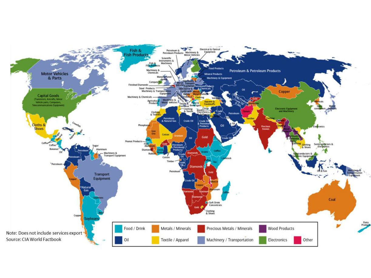 Ένας χάρτης δείχνει τι εξάγει η κάθε χώρα