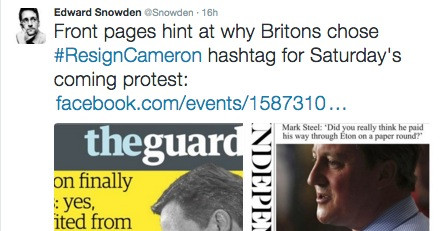Ο Έντουαρντ Σνόουντεν καλεί τους Βρετανούς σε κινητοποιήσεις κατά του Κάμερον