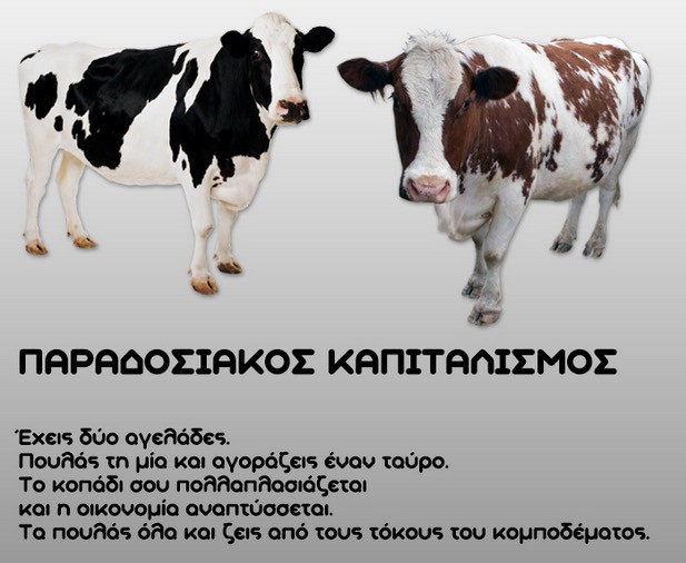 Mάθε όρους πολιτικής οικονομίας με τη βοήθεια δύο αγελάδων