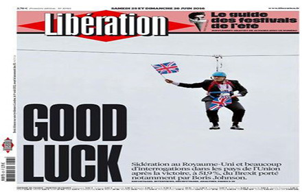 Το σκωπτικό πρωτοσέλιδο της Liberation προς τους Βρετανούς: «Good Luck»