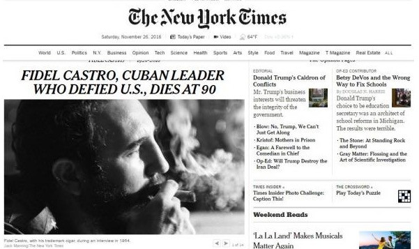 NY Times: Ο Κάστρο σημάδεψε τον 20ο αιώνα