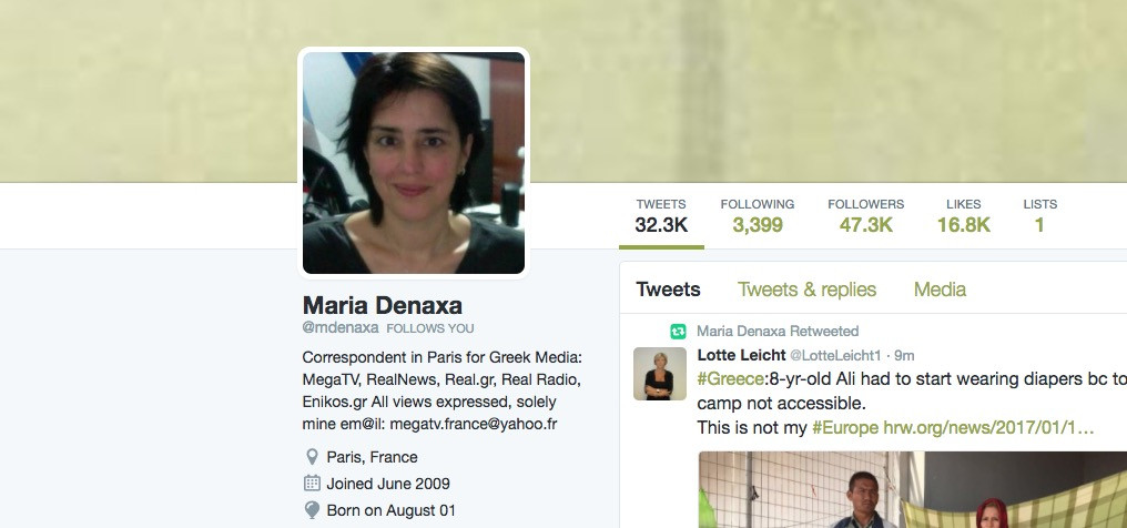 Χυδαία επίθεση από χρυσαυγίτη στη δημοσιογράφο Μαρία Δεναξά μέσω twitter
