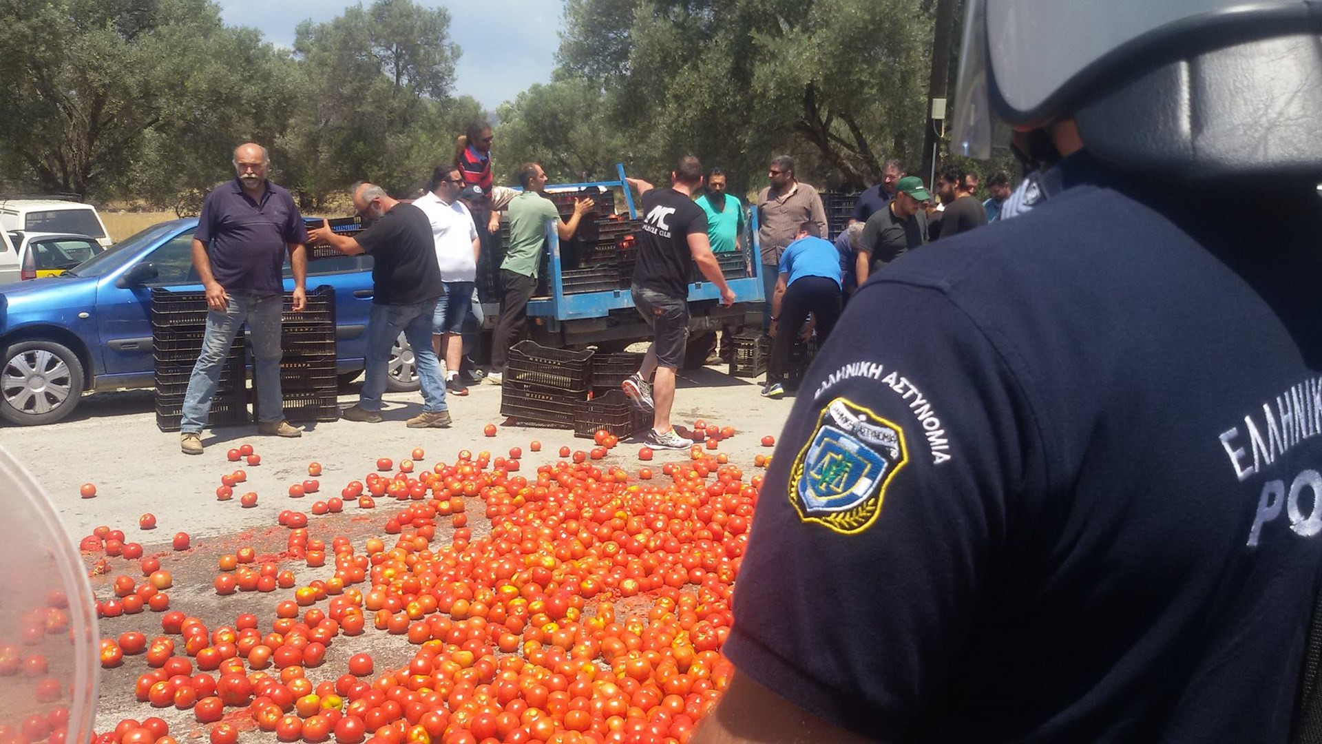 «Κόκκινο χαλί» από… ντομάτες έστρωσαν οι αγρότες της Κρήτης στον Τσιρώνη