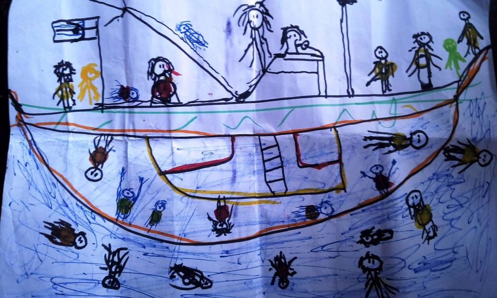 Ένα προσφυγόπουλο ζωγραφίζει την προσφυγική τραγωδία [ΦΩΤΟ]
