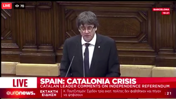 Καταλονία «ώρα μηδέν»: Θα κηρύξει την ανεξαρτησία ο Κάρλες Πουτζδεμόν; [Live]