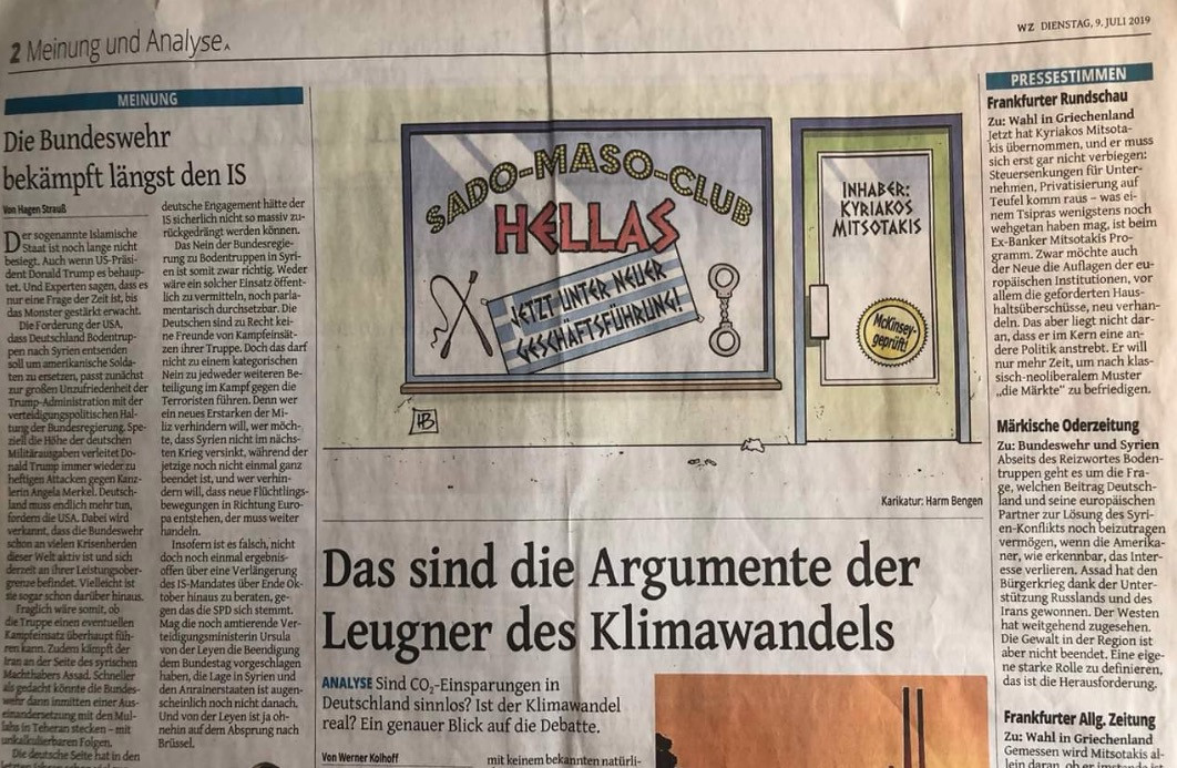 Το viral σκίτσο γερμανικής εφημερίδας για το «σαδομαζοχισμό» της νίκης της ΝΔ