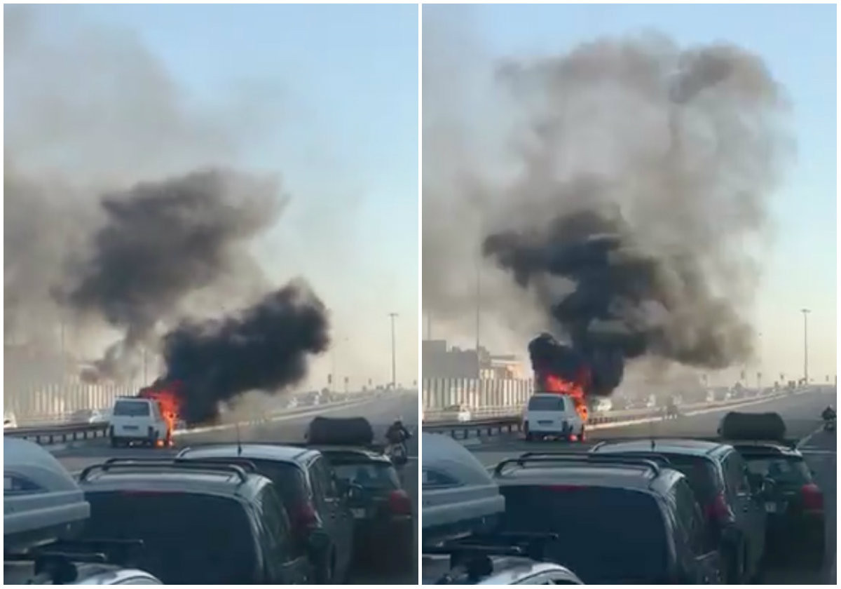 Φορτηγάκι πήρε φωτιά στην εθνική οδό – Μεγάλο μποτιλιάρισμα