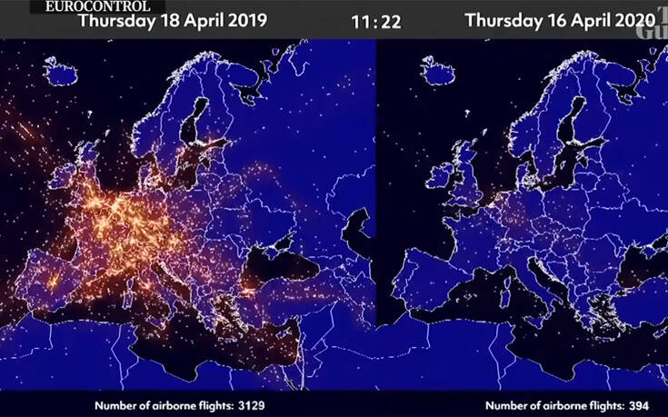 Πως άλλαξε ο κοροναϊός τον ουρανό της Ευρώπης [ΒΙΝΤΕΟ]