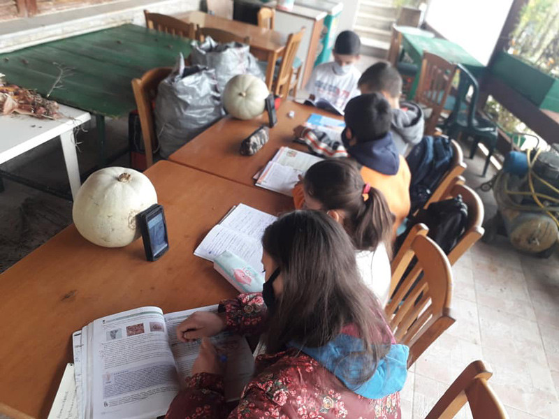«Τηλεκπαίδευση» δια χειρός Κεραμέως: Μαθητές σε χωριό κάνουν μάθημα στο κρύο, σε καφενείο με δύο κινητά τηλέφωνα [Φωτό]