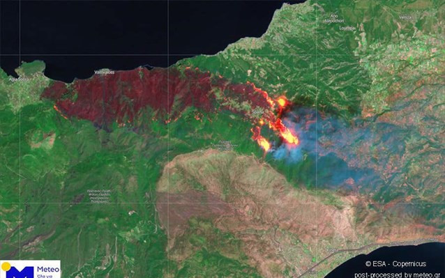 Η εικόνα της μεγάλης πυρκαγιάς στα Γεράνεια Όρη μέσω δορυφόρου