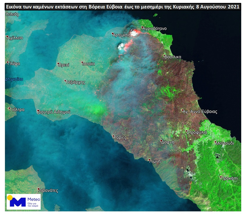 Εύβοια: Νέες εικόνες από δορυφόρο – Έγιναν στάχτη πάνω από 510.000 στρέμματα
