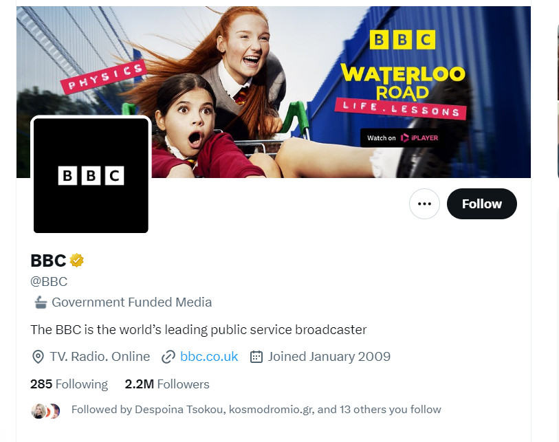 Twitter: Αντιδρά το BBC για τη λεζάντα «κρατικά χρηματοδοτούμενο»